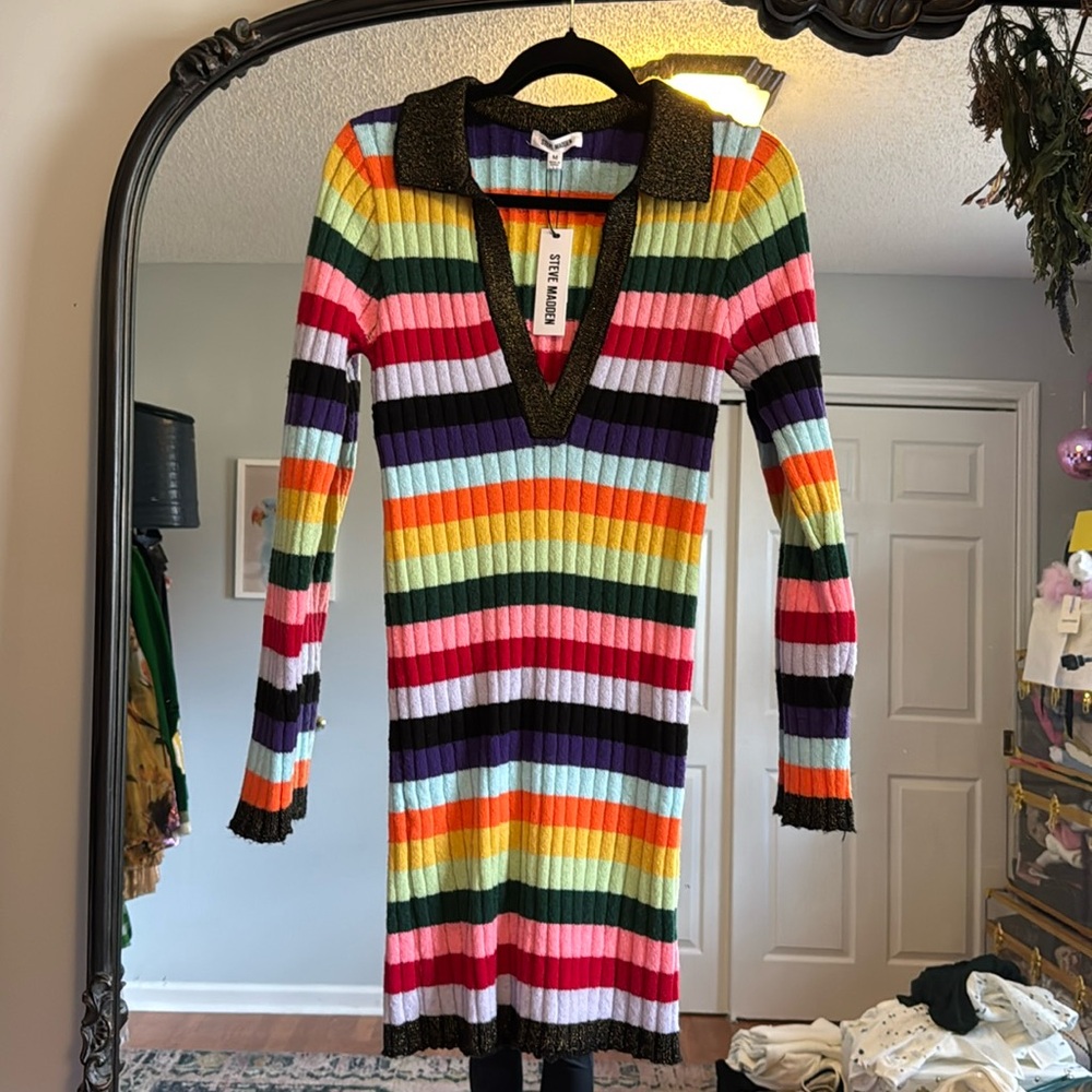 Steve Madden Rainbow striped sweater dress Size M